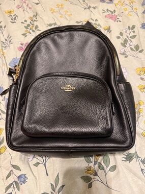 COACH Black Pebbled Leather Backpack with Gold Hardware